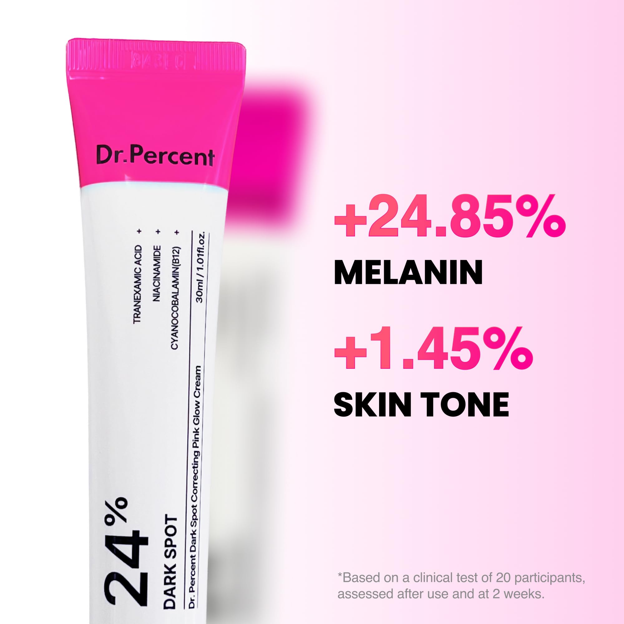 Dr.Percent ingredient panel highlights tranexamic acid and niacinamide