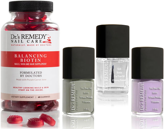 Dr.'s Remedy Comeback nail polish bottles shown, offering a non-toxic, natural color option.