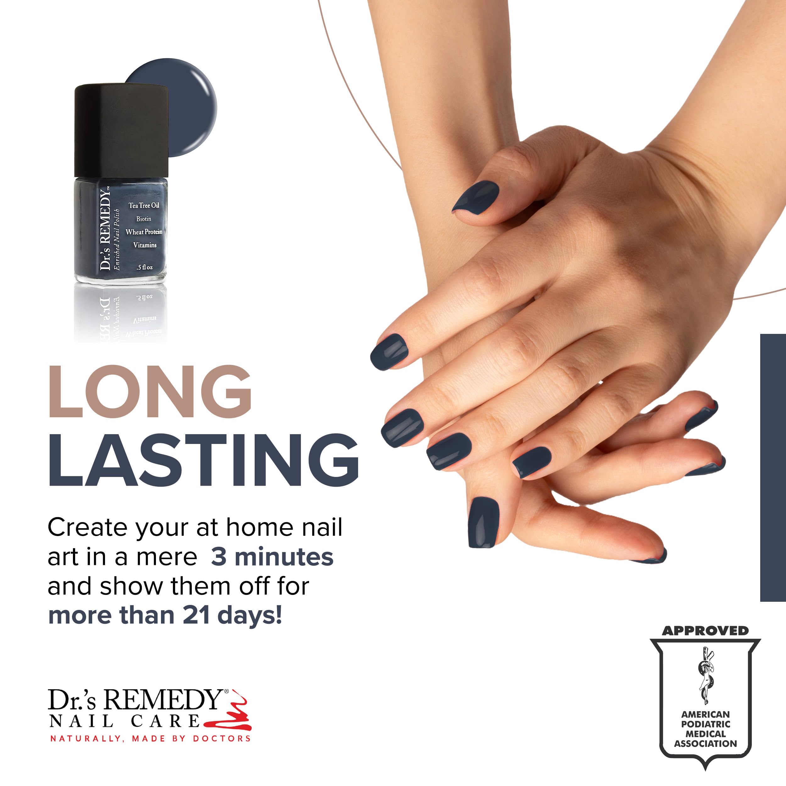 Dr.’s Remedy Devoted Denim nails on hand with a glossy finish