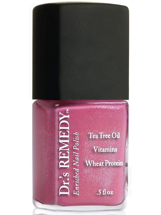 Dr.'s Remedy Enriched Nail Polish bottle closeup highlights a non-toxic formula.