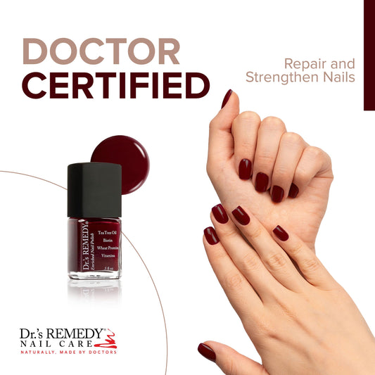 Dr. Remedy Enriched Nail Polish brush applying evenly for quick-dry color.