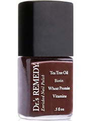 Dr.'s Remedy Enriched Nail Polish dark brown bottle highlights a natural formula.