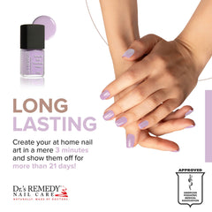 Shiny finish on nails after application highlights long-wear without heavy feel.