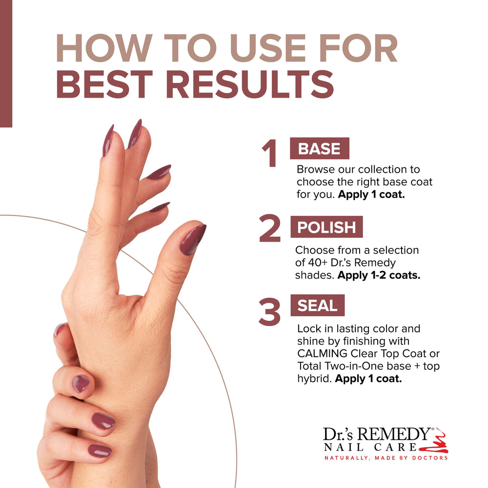 Dr.'s Remedy MELLOW Mauve wear demonstrates quick-dry finish and durable color.