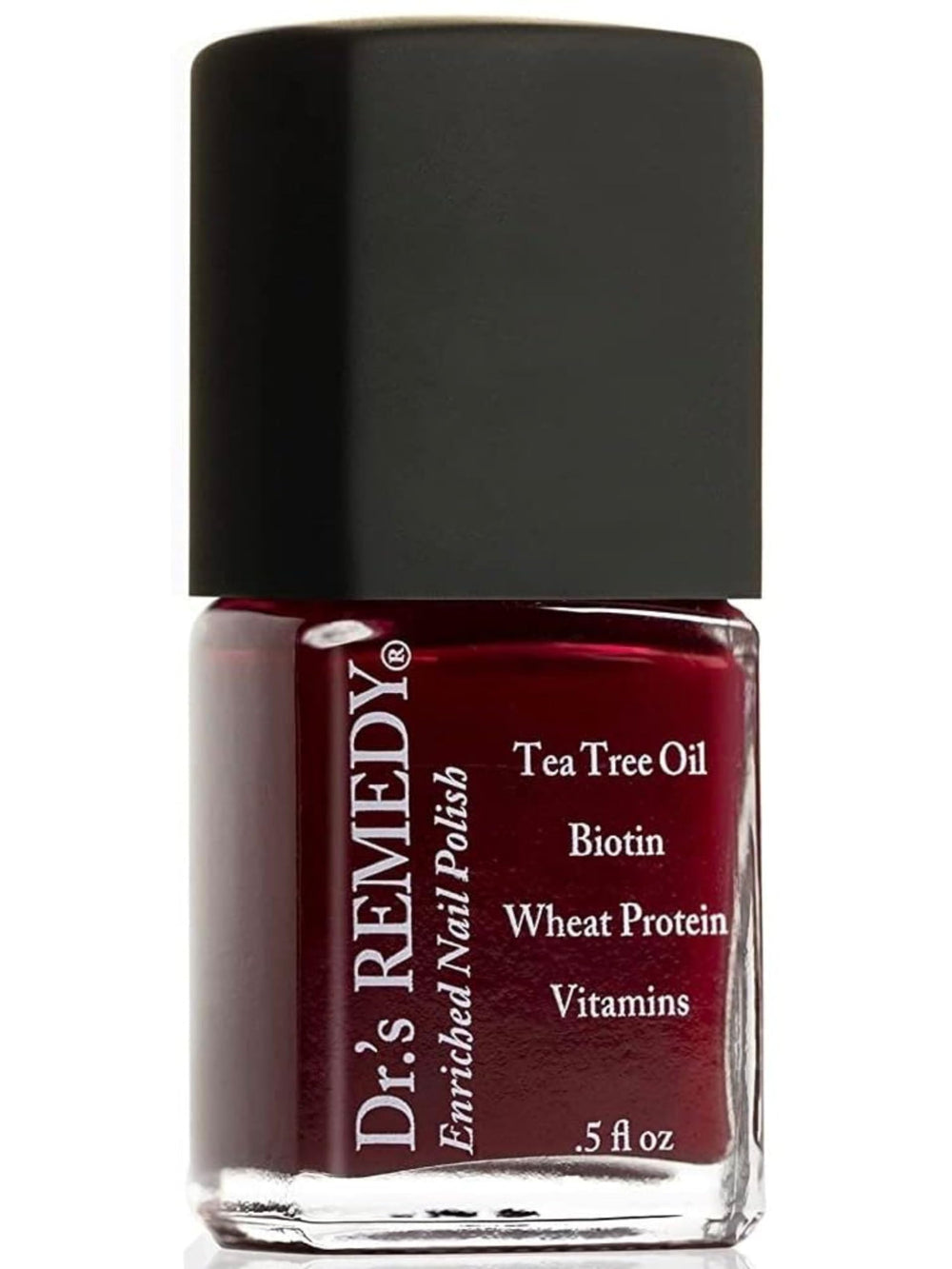 Dr. Remedy Enriched Nail Polish bottle in SASSY Scarlet with salon-style shine.