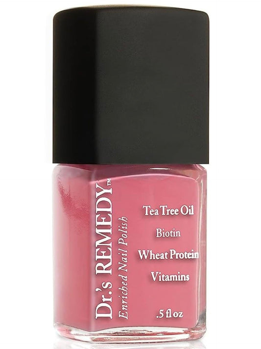 Dr.'s Remedy Enriched Nail Polish Serene Salmon bottle shows quick-dry, long-wear finish.