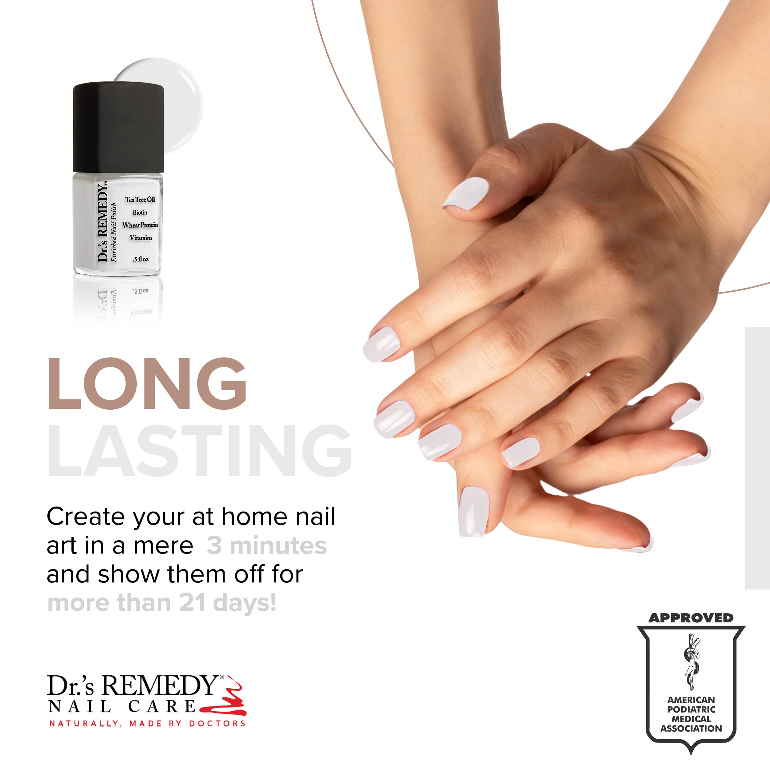 Glossy finish on nails with Dr.'s Remedy Classic Cloud, long-lasting shine.
