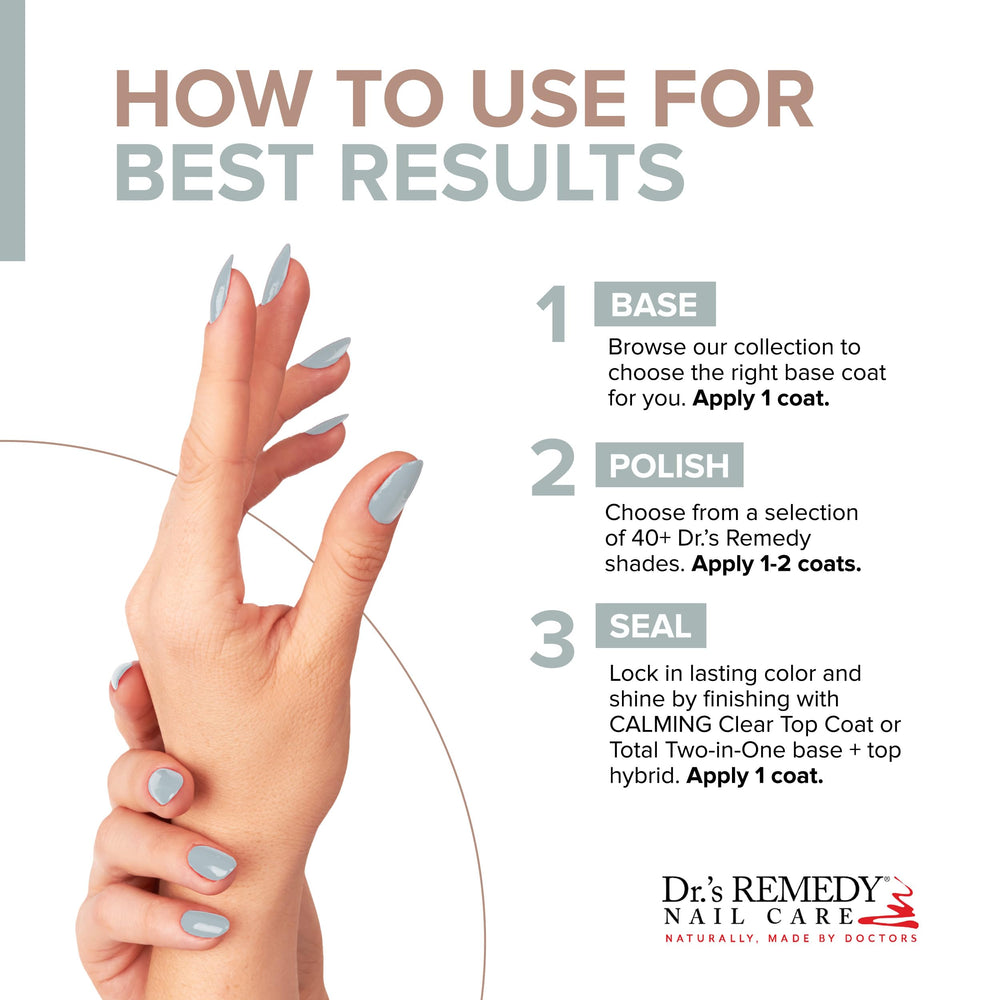 Dr.'s Remedy Soulful Slate Blue quick-dry shine on nails.