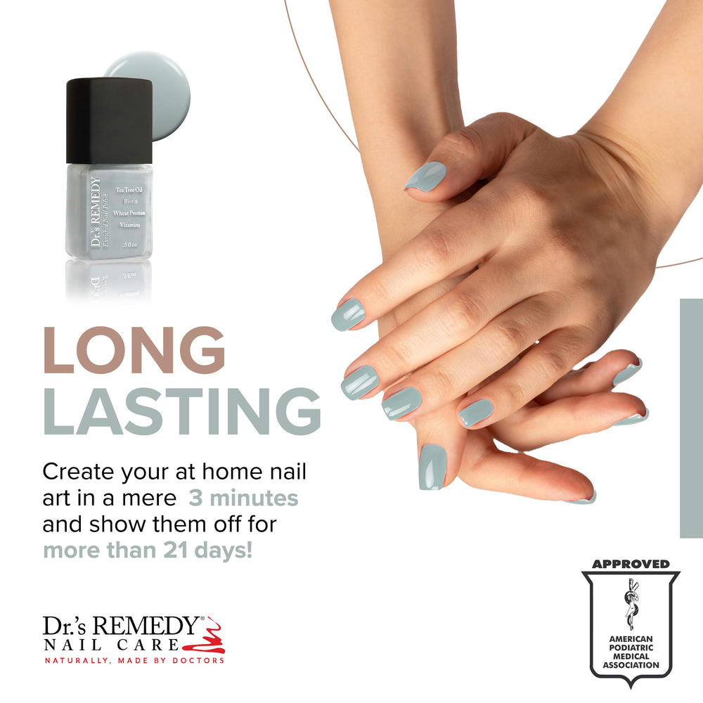Dr.'s Remedy Soulful Slate Blue swatches on nails show rich color.