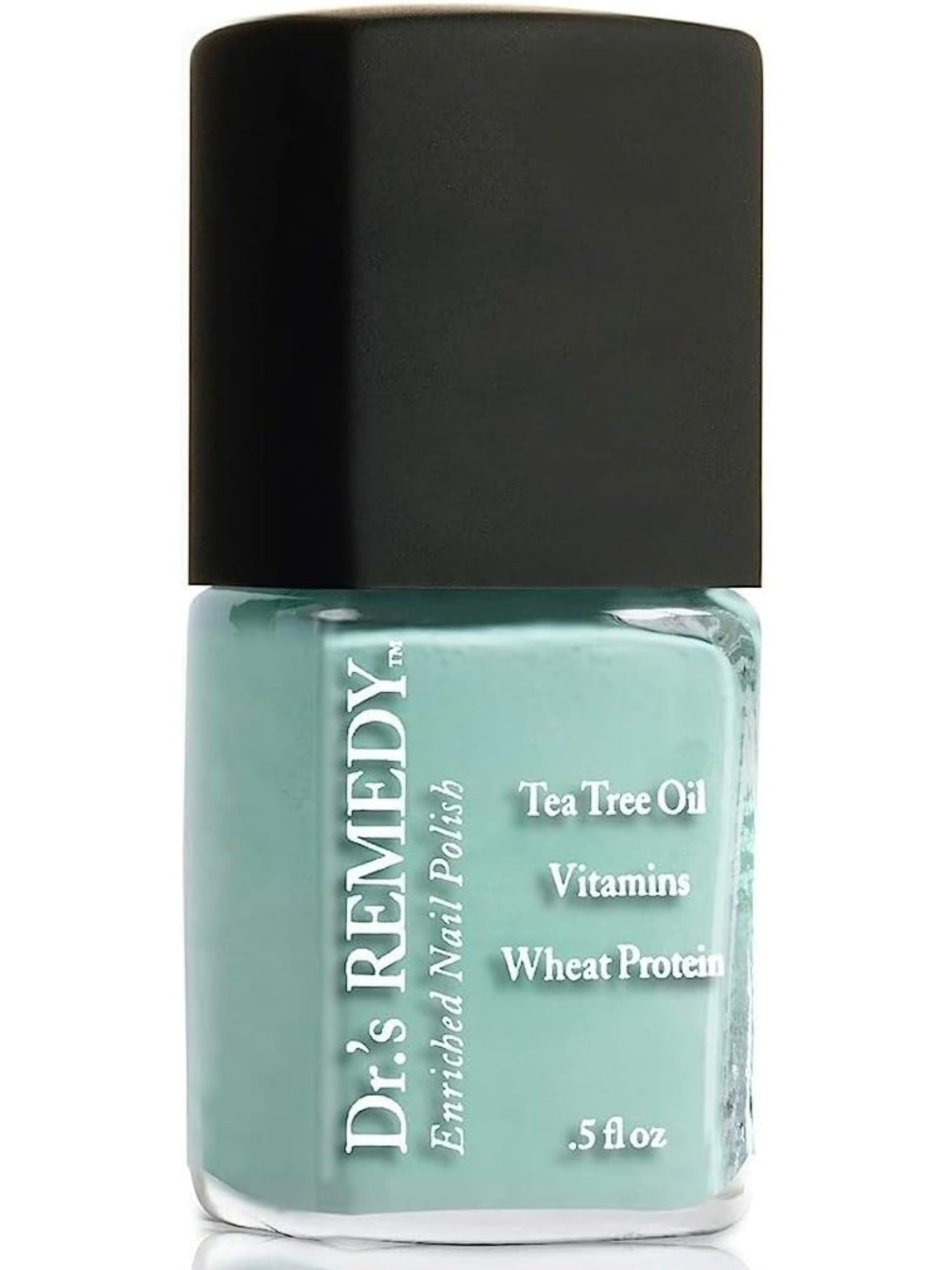 Dr.'s Remedy Enriched Nail Polish turquoise bottle shows quick-dry, long-wear color.