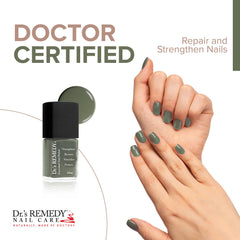 Dr.'s Remedy Optimistic Olive brush applying polish for smooth finish.