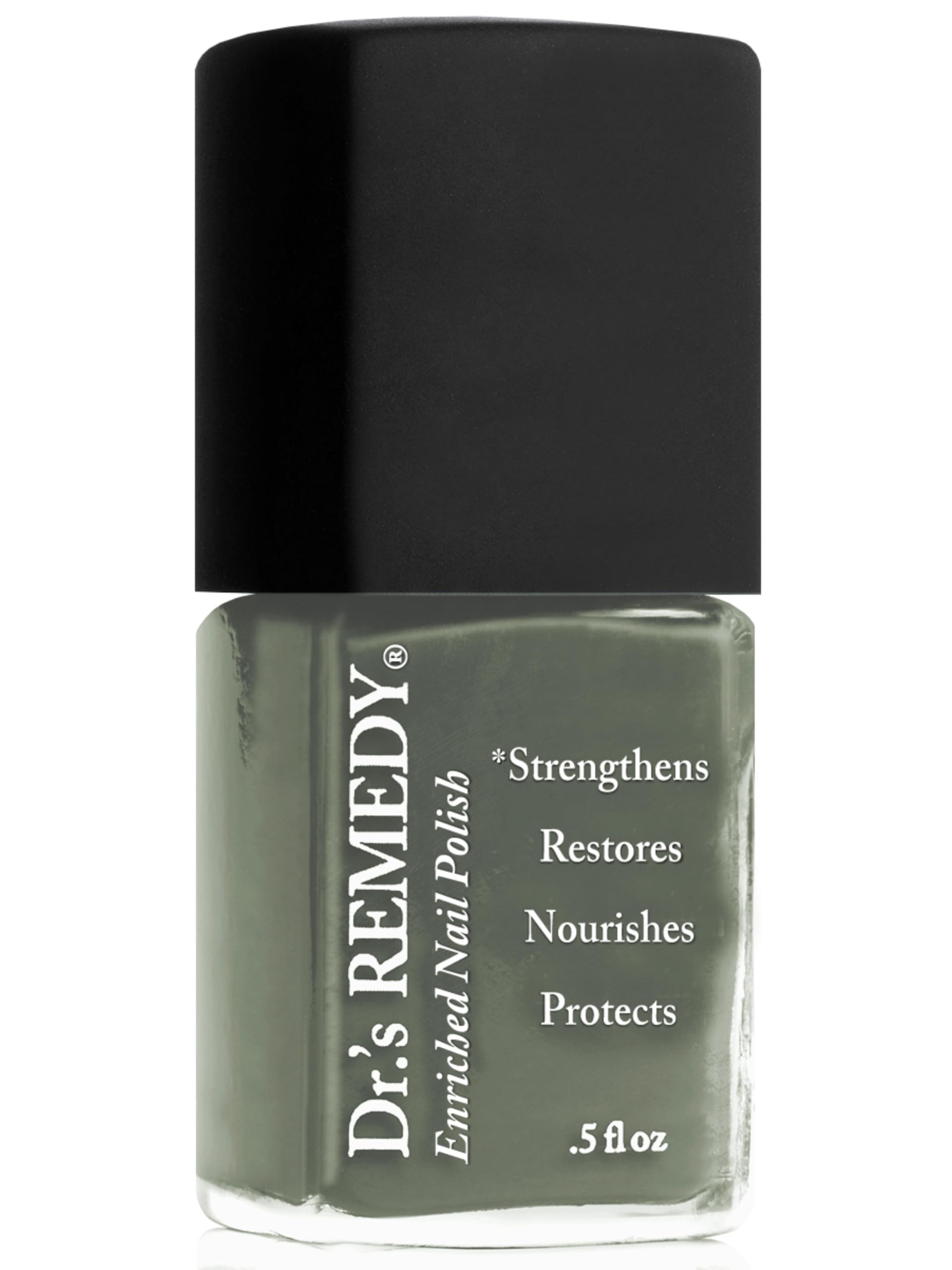 Dr.'s Remedy Optimistic Olive nail polish bottle with long wear.