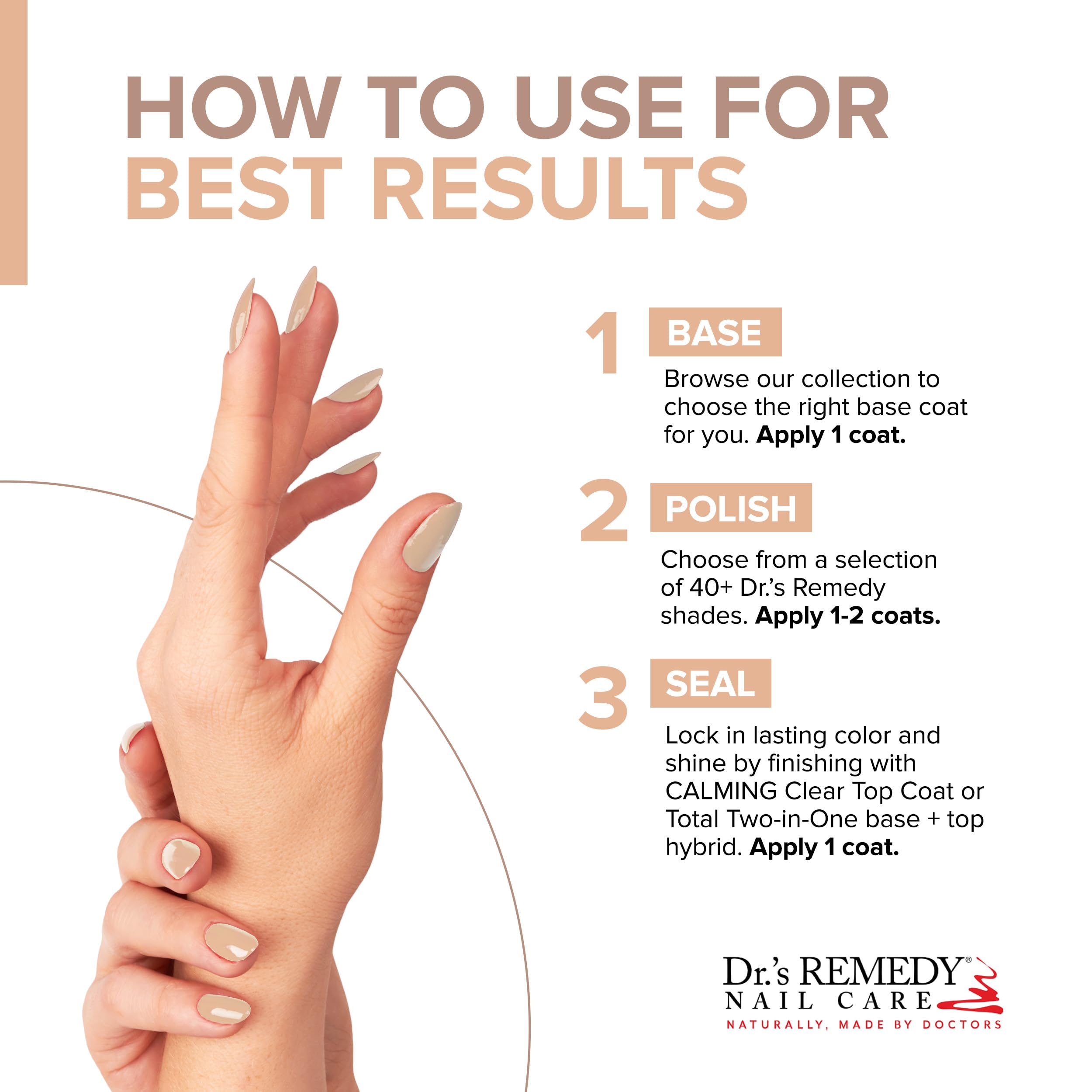 Dr. Remedy Purity Peach ingredients montage shows tea tree oil and biotin for nails.