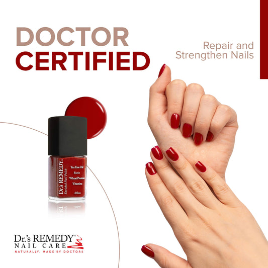 Dr.’s Remedy Rescue Red bottle cap close-up emphasizing quick-dry application.