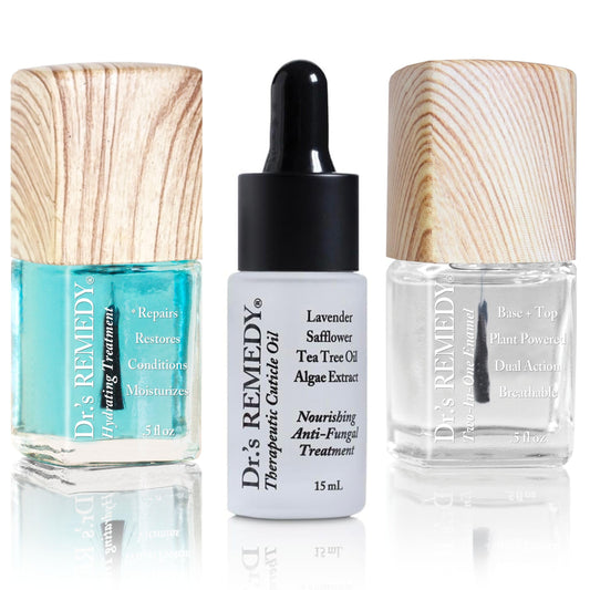 Dr.'s Remedy Restorative Remedy Trio bottles on display for nourishing nail care.
