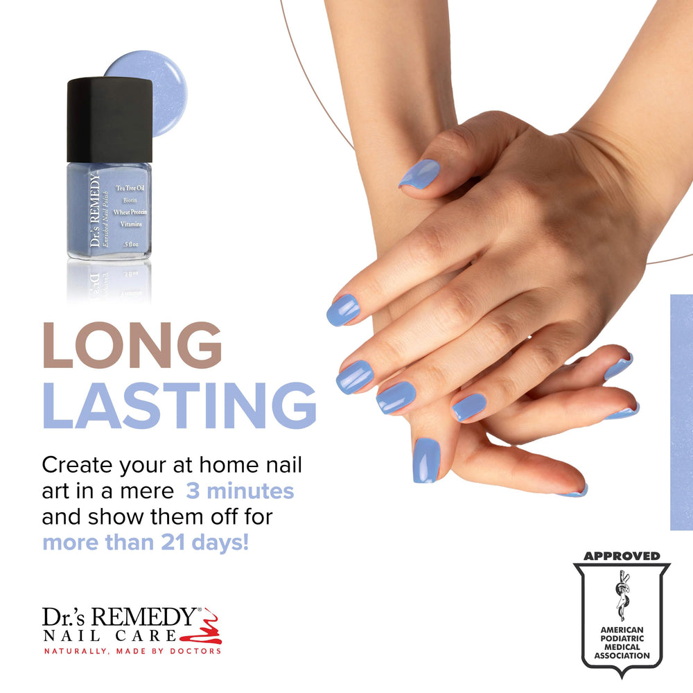 Dr.'s Remedy Perceptive Periwinkle bottle highlights a lavender-blue shade with gentle shimmer.