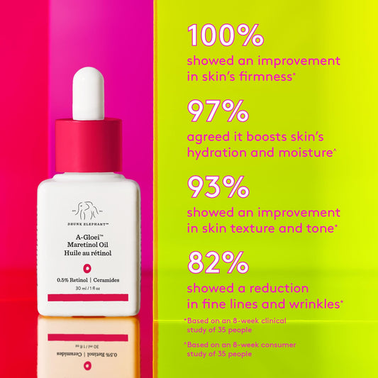 Drunk Elephant A-Gloei Maretinol Oil dropper demonstrates precise application and low irritation.