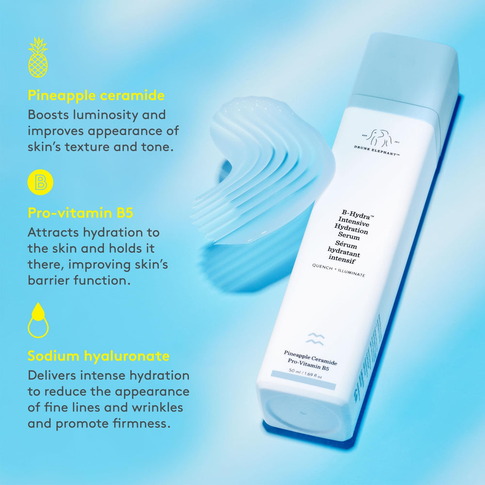 Drunk Elephant B-Hydra on-face application with fast absorption.