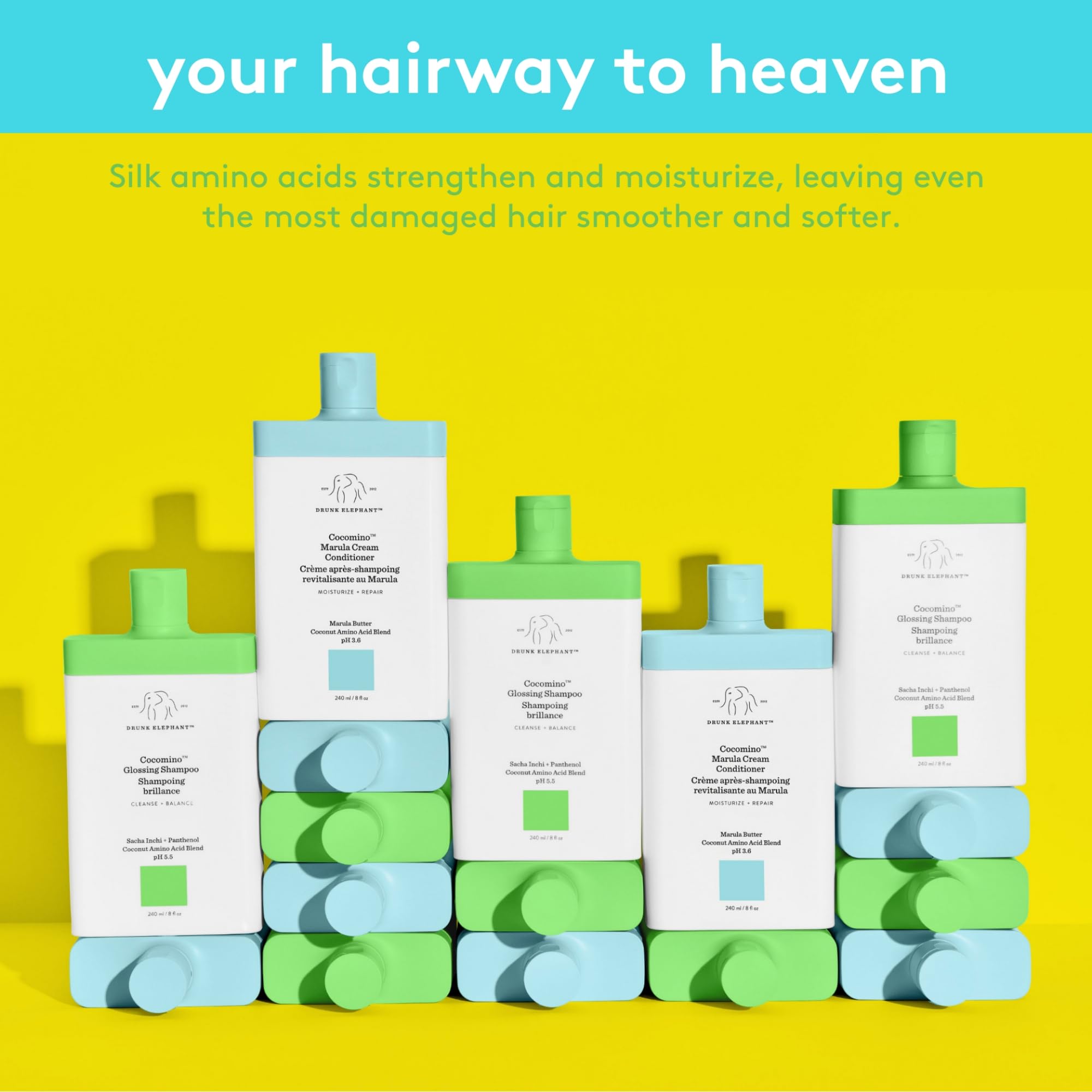 Pump view of Drunk Elephant Cocomino Marula Cream Conditioner demonstrates easy application and smooth results.