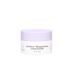Drunk Elephant Lala Retro whipped cream jar close-up showing airy texture for daily moisture.