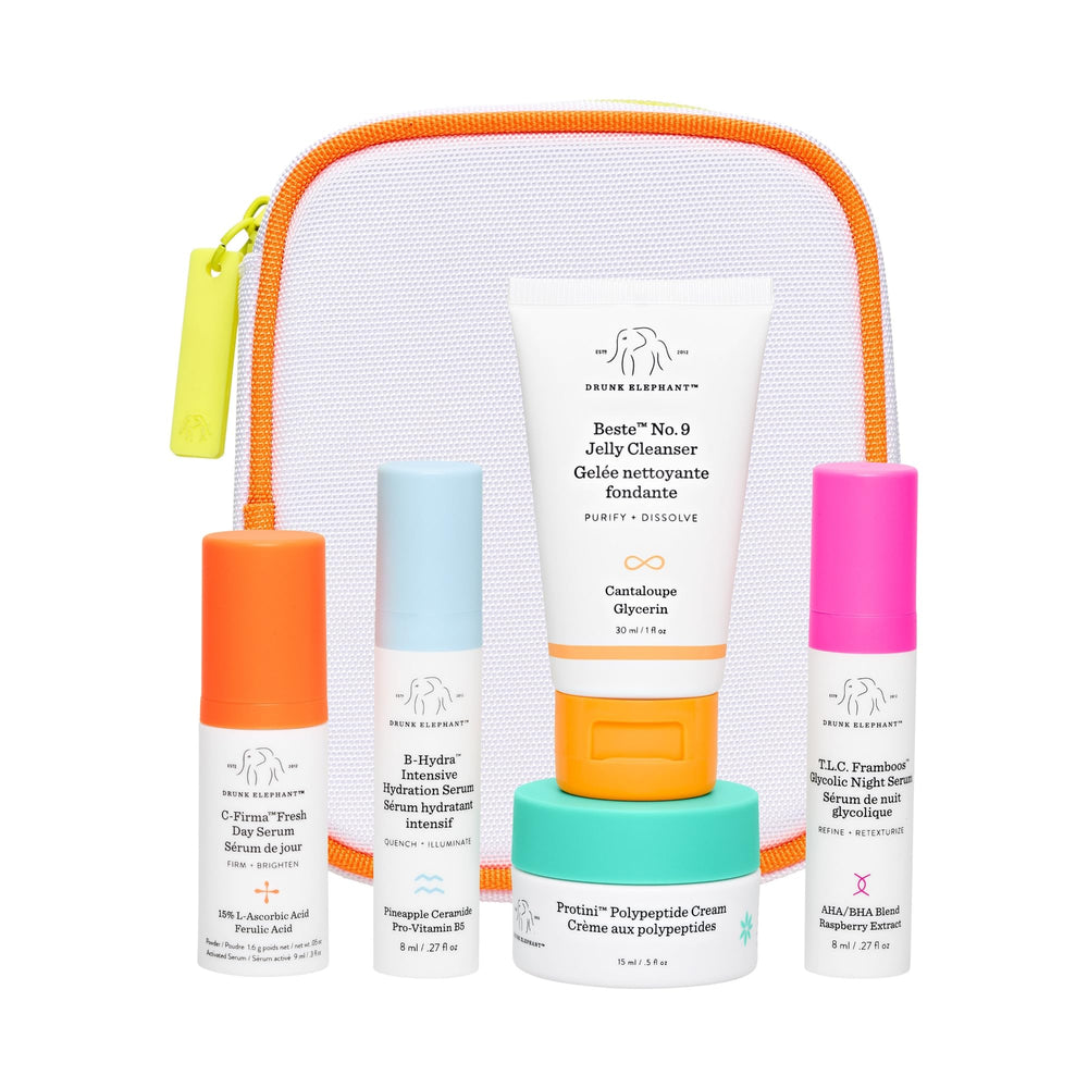 Drunk Elephant Littles travel collection image showing compact bottles for on‑the‑go skincare.