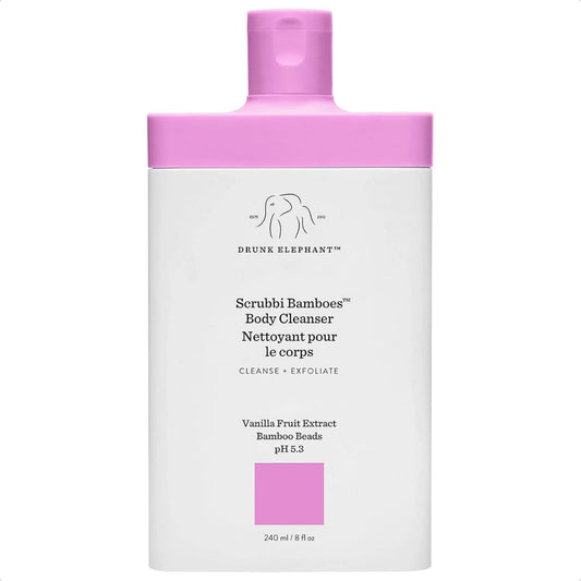 Drunk Elephant Scrubbi Bamboes Body Cleanser bottle for daily shower use