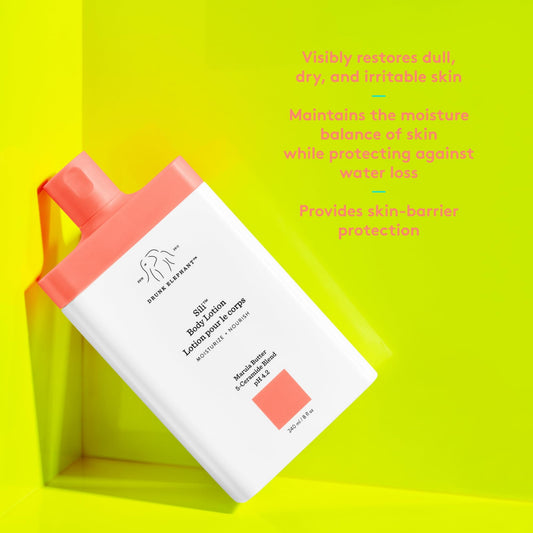 Drunk Elephant Sili Body Lotion being applied for smooth, nourished skin.