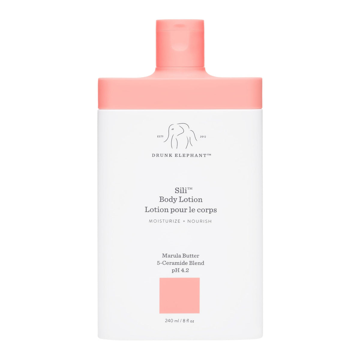 Drunk Elephant Sili Body Lotion bottle offering lightweight daily hydration.