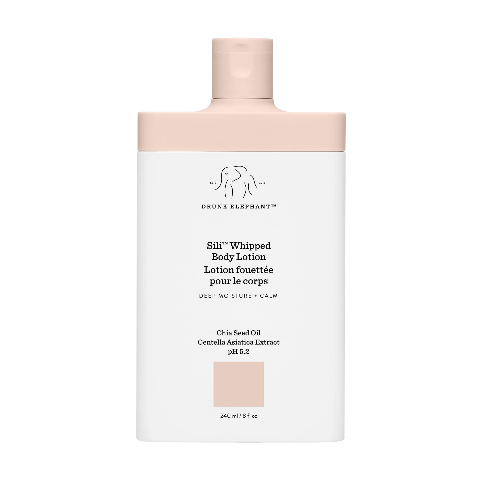 Drunk Elephant Sili Whipped Body Lotion bottle delivering deep hydration.