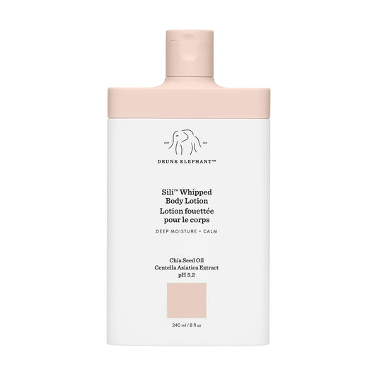 Drunk Elephant Sili Whipped Body Lotion bottle delivering deep hydration.