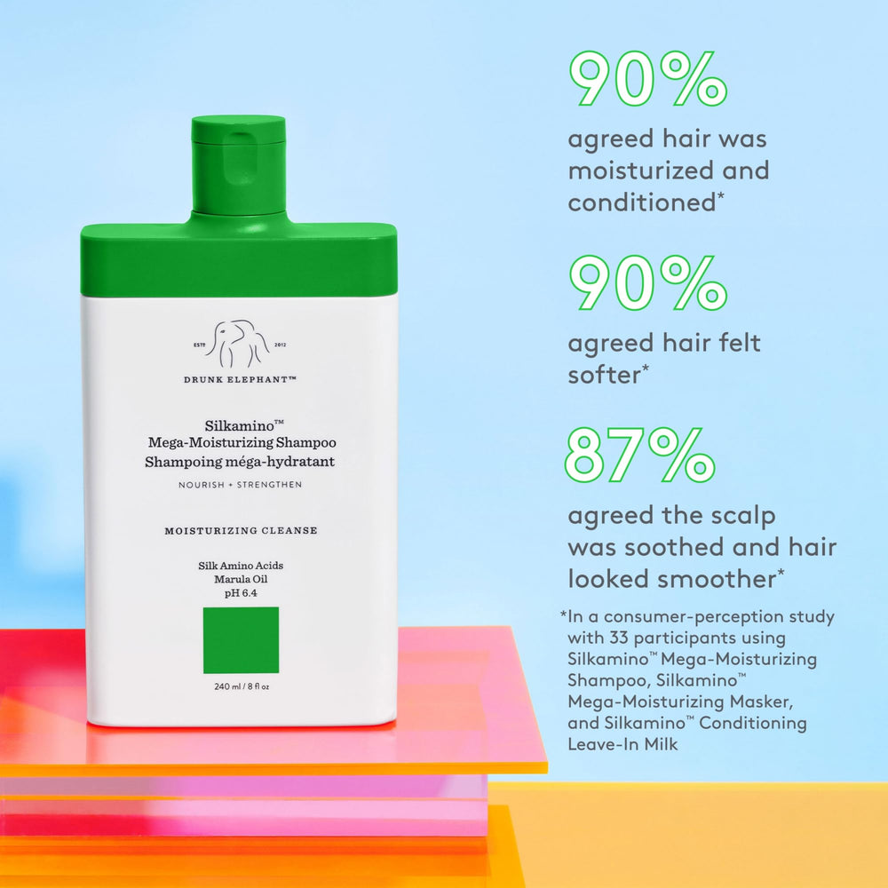 Close-up of silk amino acids, sericin, and marula oil key ingredients.