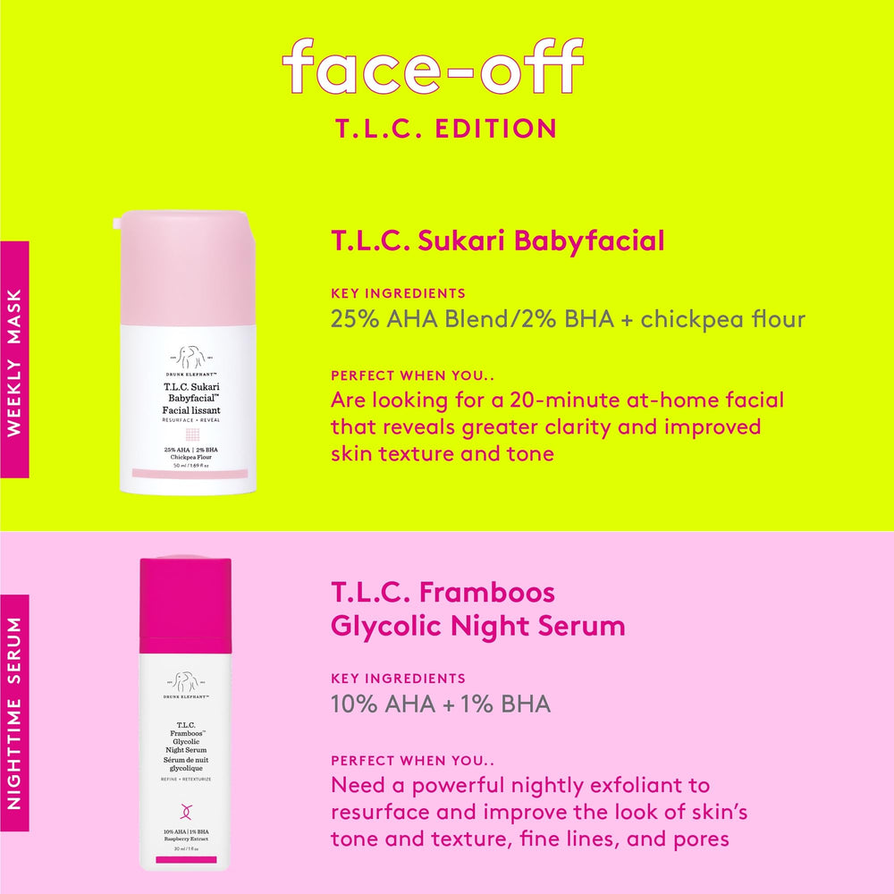 Drunk Elephant T.L.C. Sukari Babyfacial 50 ml bottle on vanity for weekly routine.