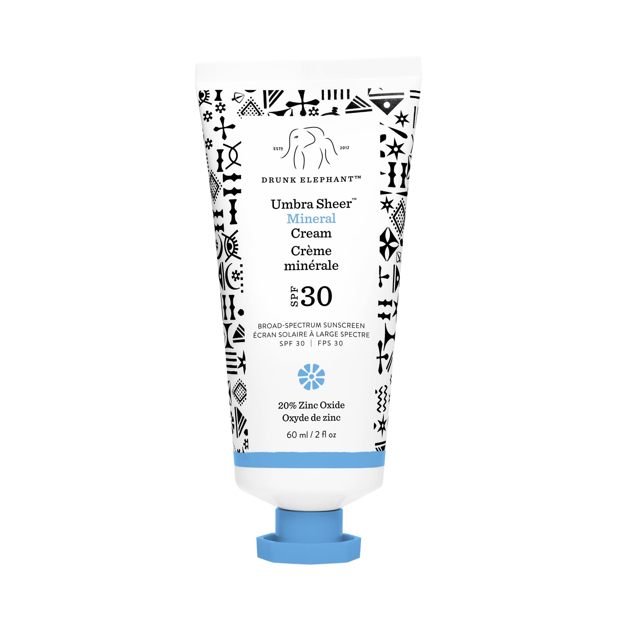 Drunk Elephant Umbra sheer mineral sunscreen bottle delivering lightweight SPF 30 protection.