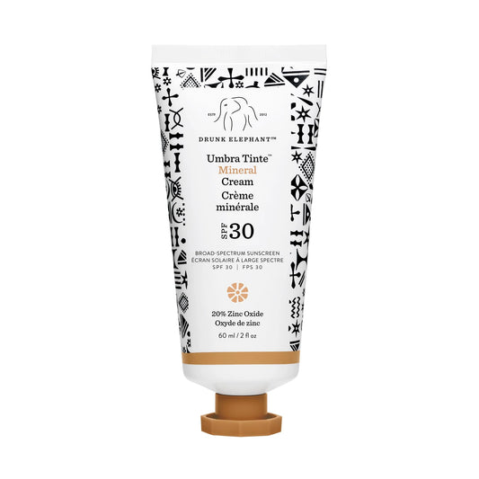 Drunk Elephant Umbra Tinte mineral sunscreen bottle with SPF 30.