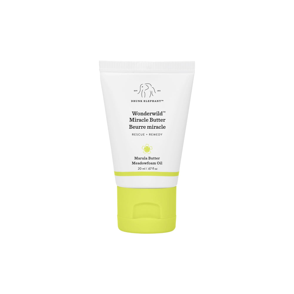 Drunk Elephant Wonderwild Miracle Butter jar close-up showing ultra-rich texture for dry skin relief.