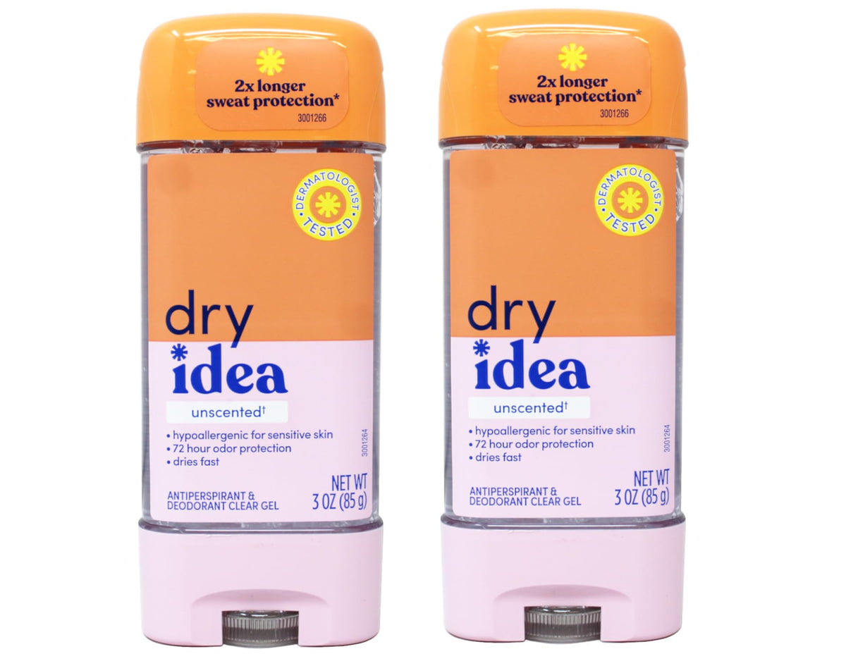 Dry Idea Advanced Dry Unscented bottle front offers fragrance-free sweat protection.