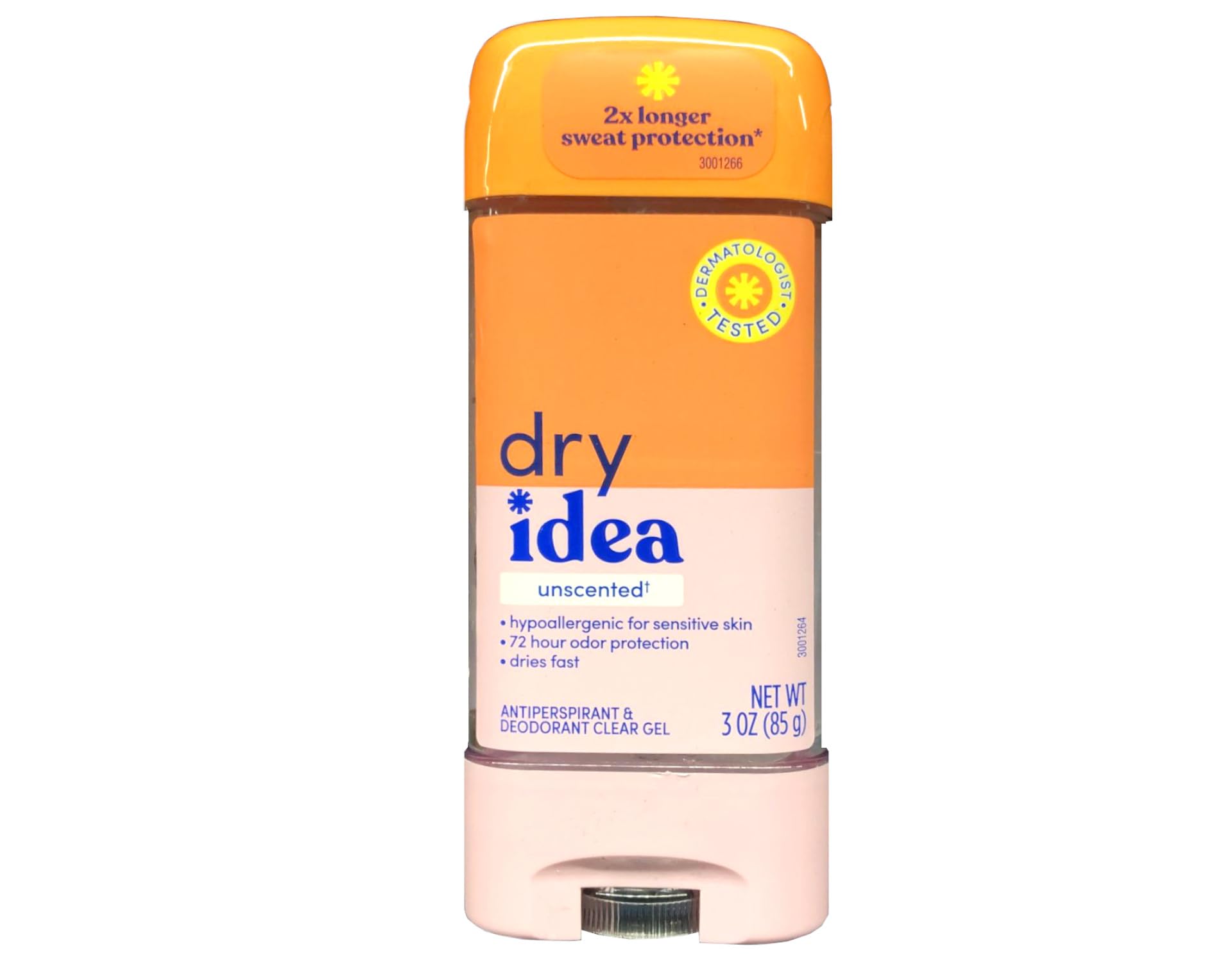 Dry Idea Advanced Dry unscented bottle shows clear gel protection for everyday wear