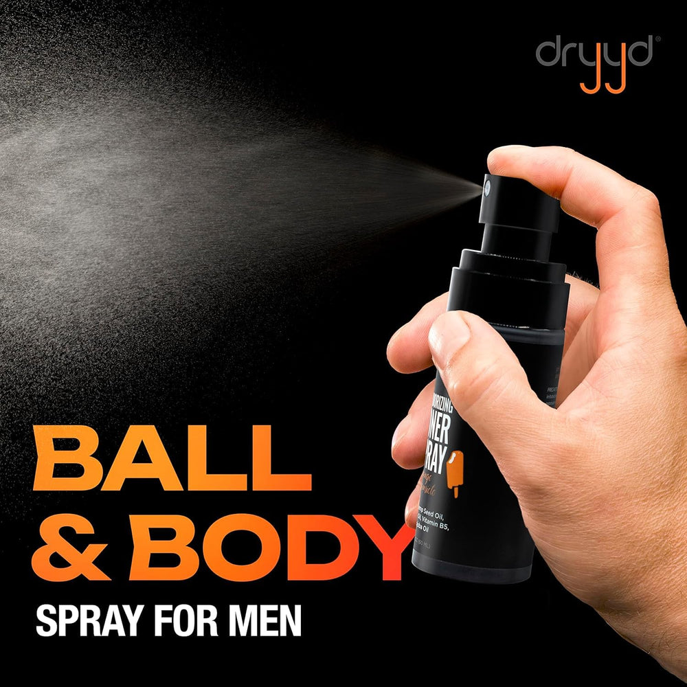Dryyd Deodorizing Toner Spray for Balls with Orange Creamsicle scent freshens the groin area.