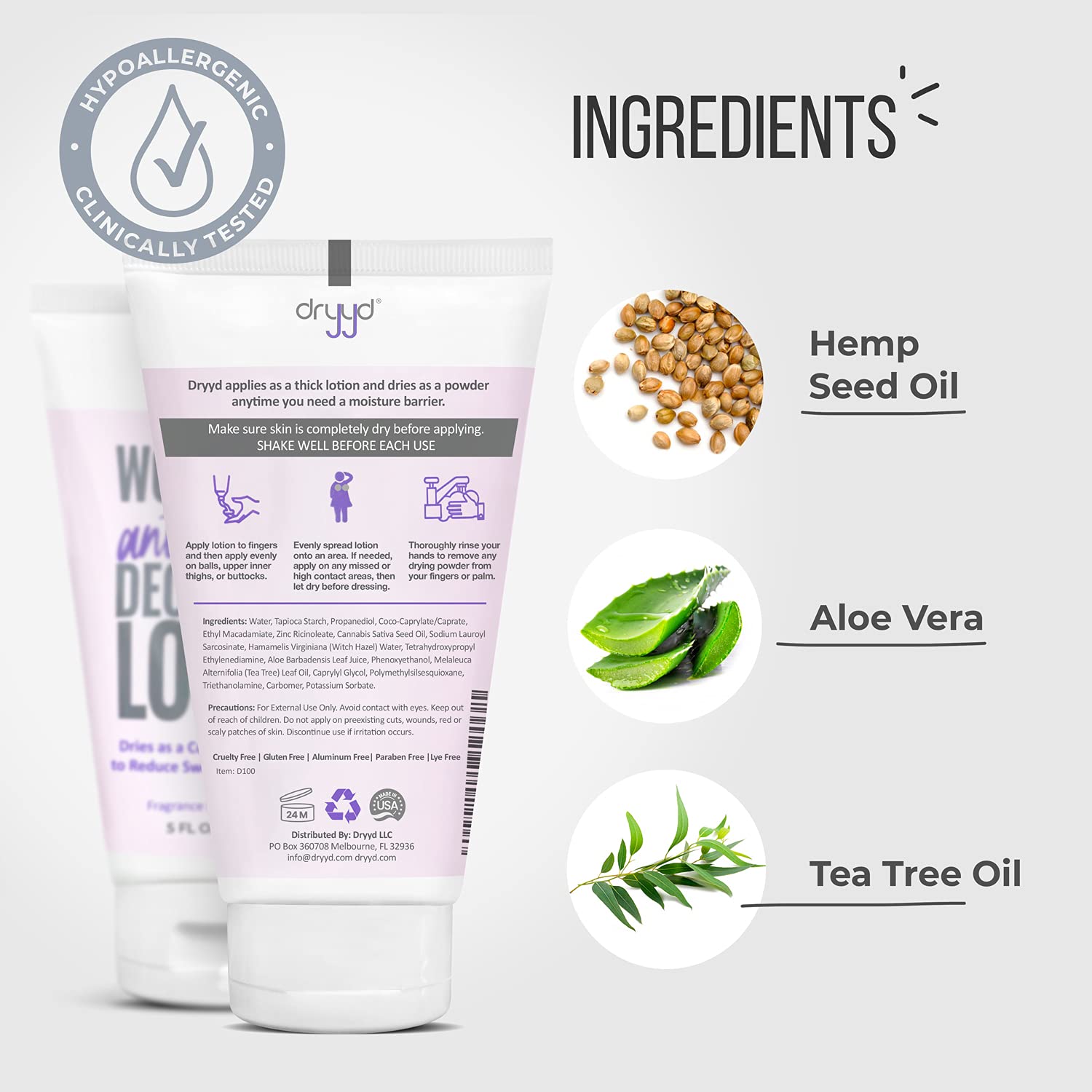 DRYYD talc-free formula highlights no talc powder for sensitive skin