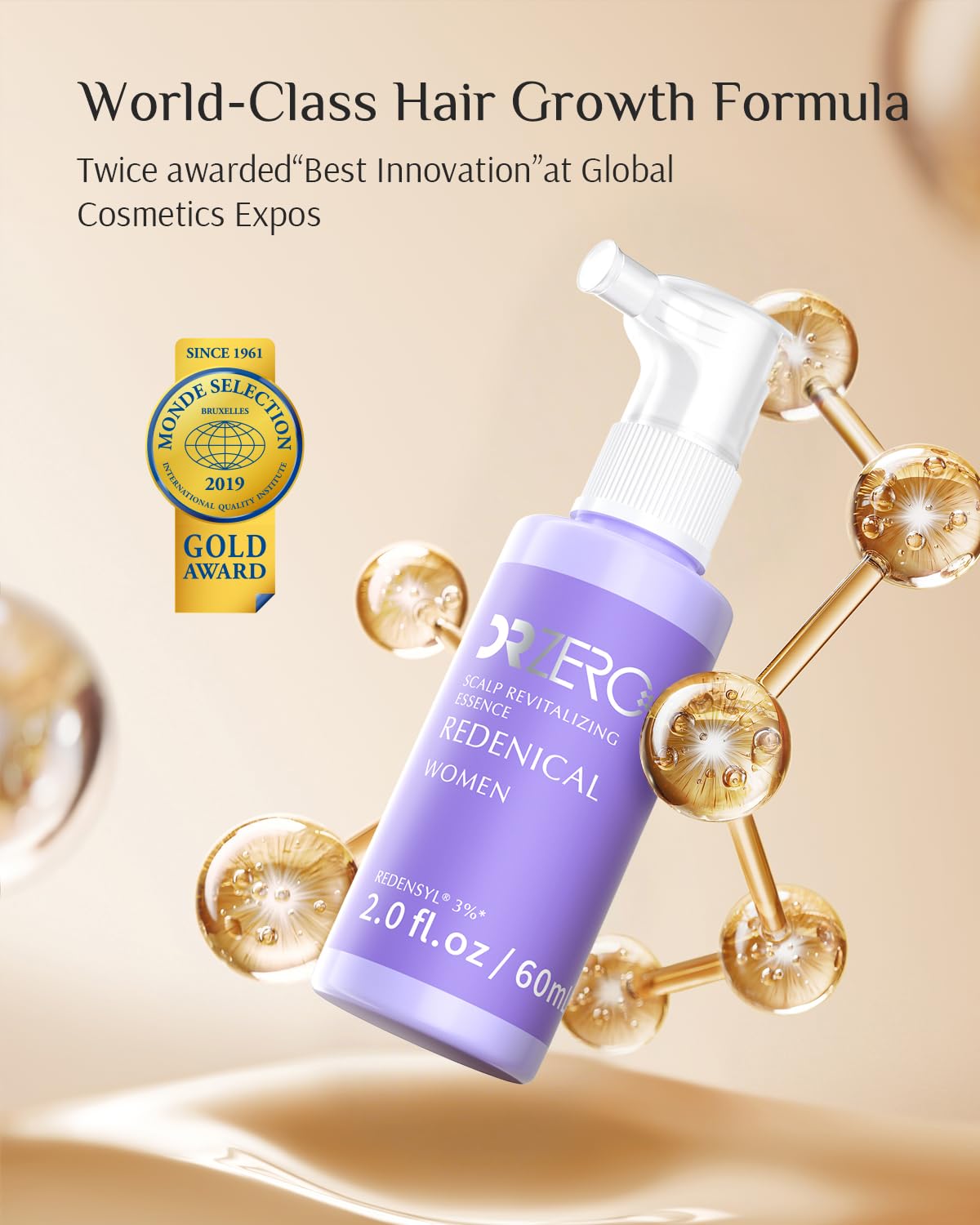 DR ZERO serum spray in action for targeted scalp application and quick absorption.