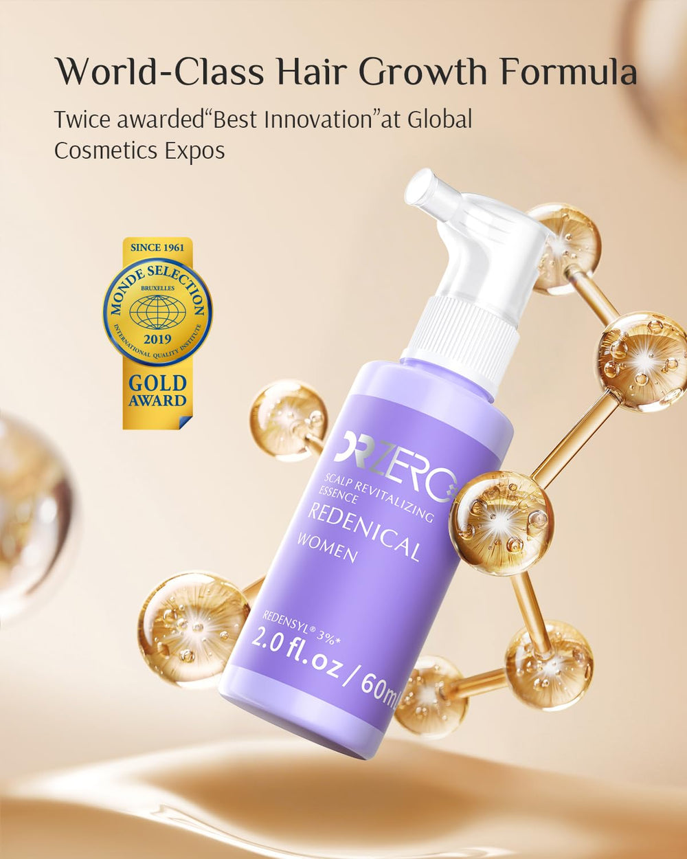 DR ZERO serum spray in action for targeted scalp application and quick absorption.