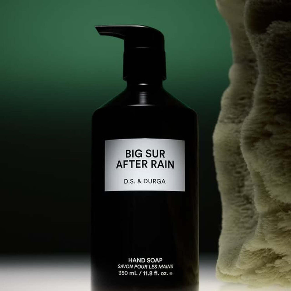 DS & Durga Big Sur After Rain hand soap foaming lather, cleansing with creamy richness.