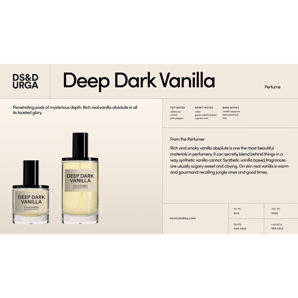 DS & Durga Deep Dark Vanilla bottle closeup, capturing intricate design and enduring gourmand aroma.