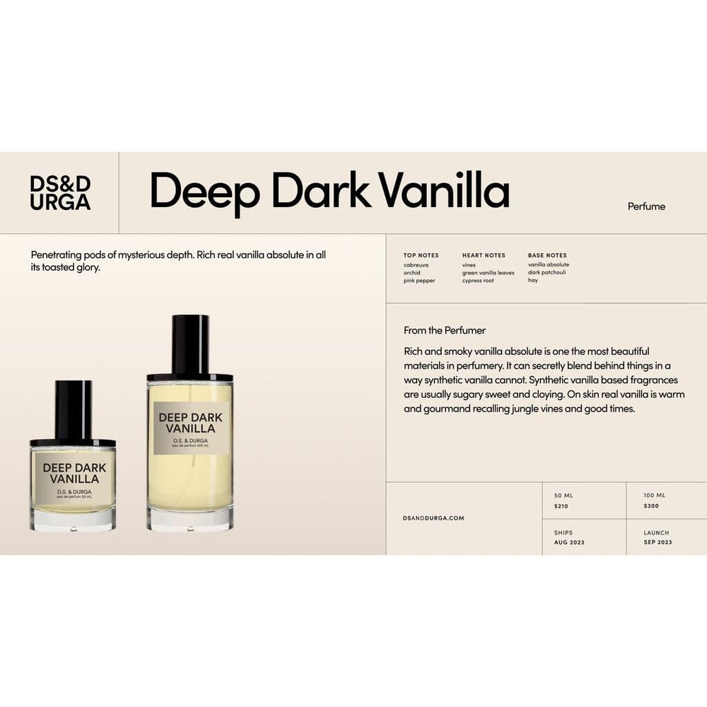 DS & Durga Deep Dark Vanilla bottle closeup, capturing intricate design and enduring gourmand aroma.