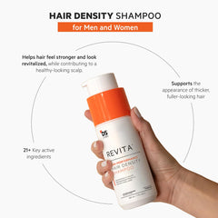 Revita shampoo lather closeup highlights sulfate-free formula for gentle cleansing.