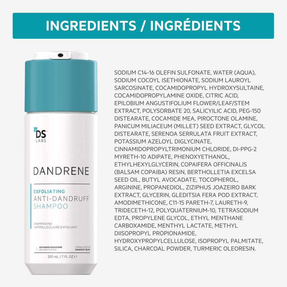 DS Labs Dandrene shower-use scene shows easy routine for daily scalp wellness and relief