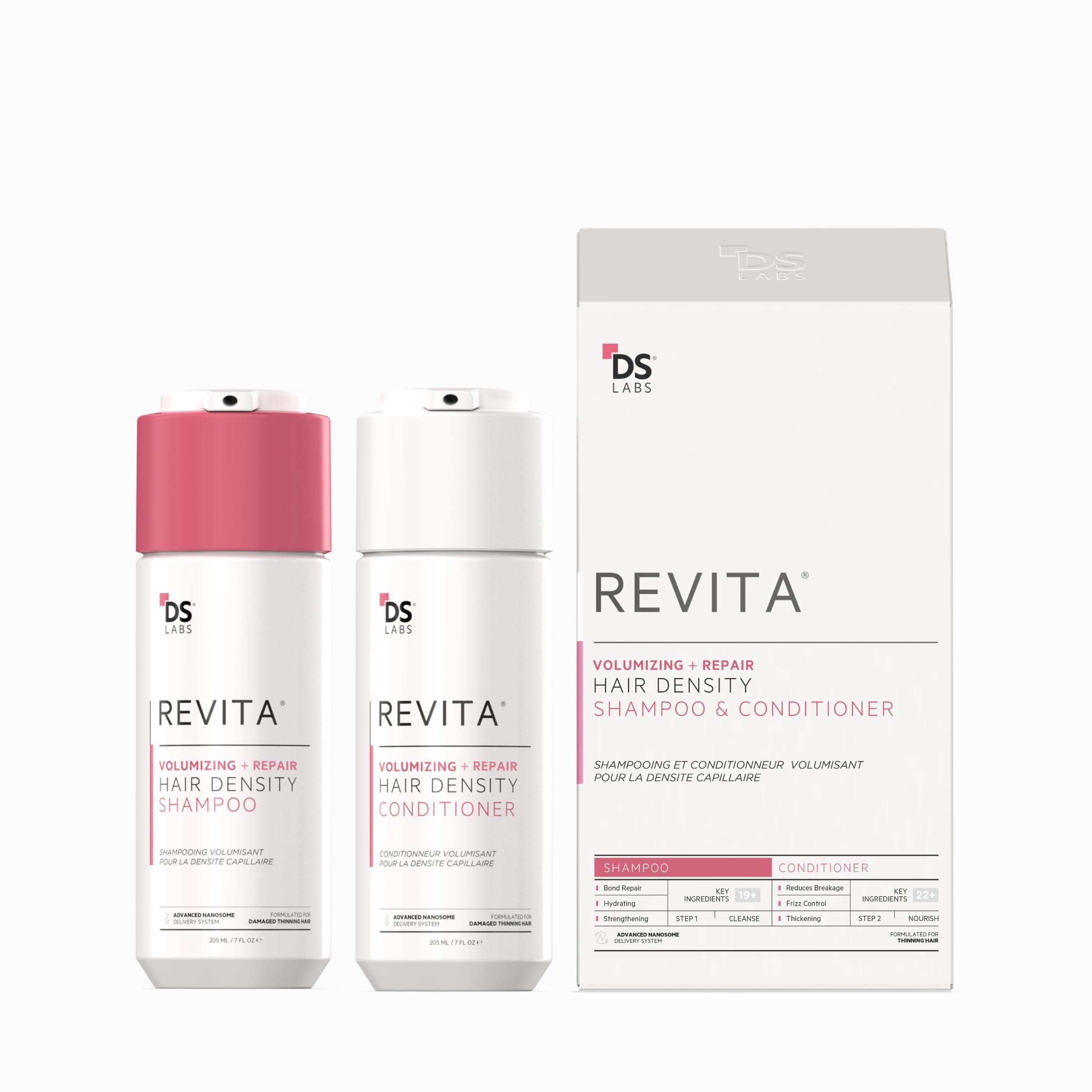 DS Labs Revita shampoo bottle highlighting root lift for fine hair.