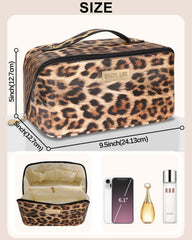 DSDCDJ leopard travel makeup bag side view highlighting sturdy zipper and construction