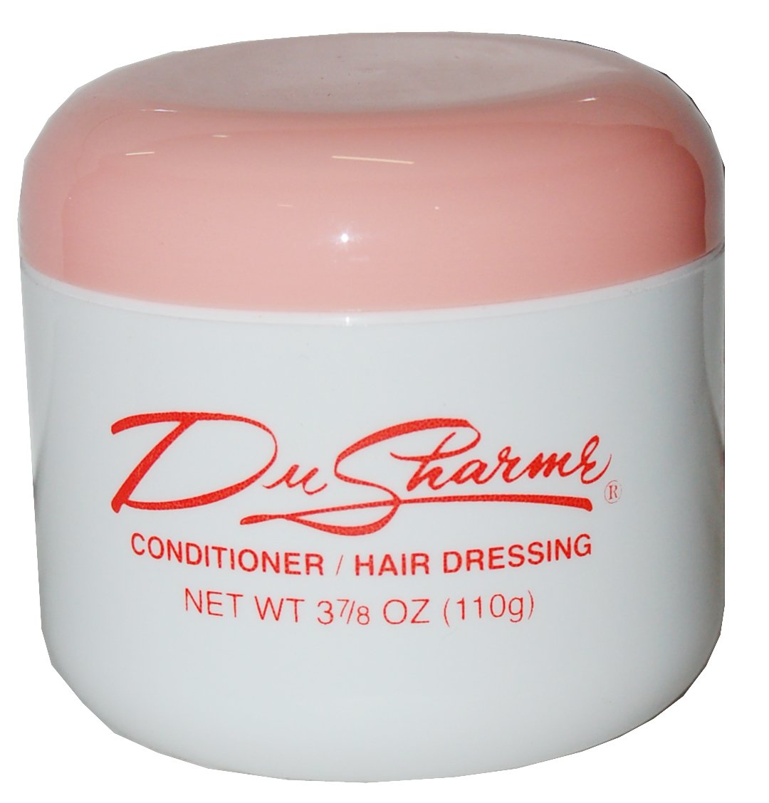 DuSharme conditioner hair dressing bottle demonstrates lightweight conditioning for glossy ends.