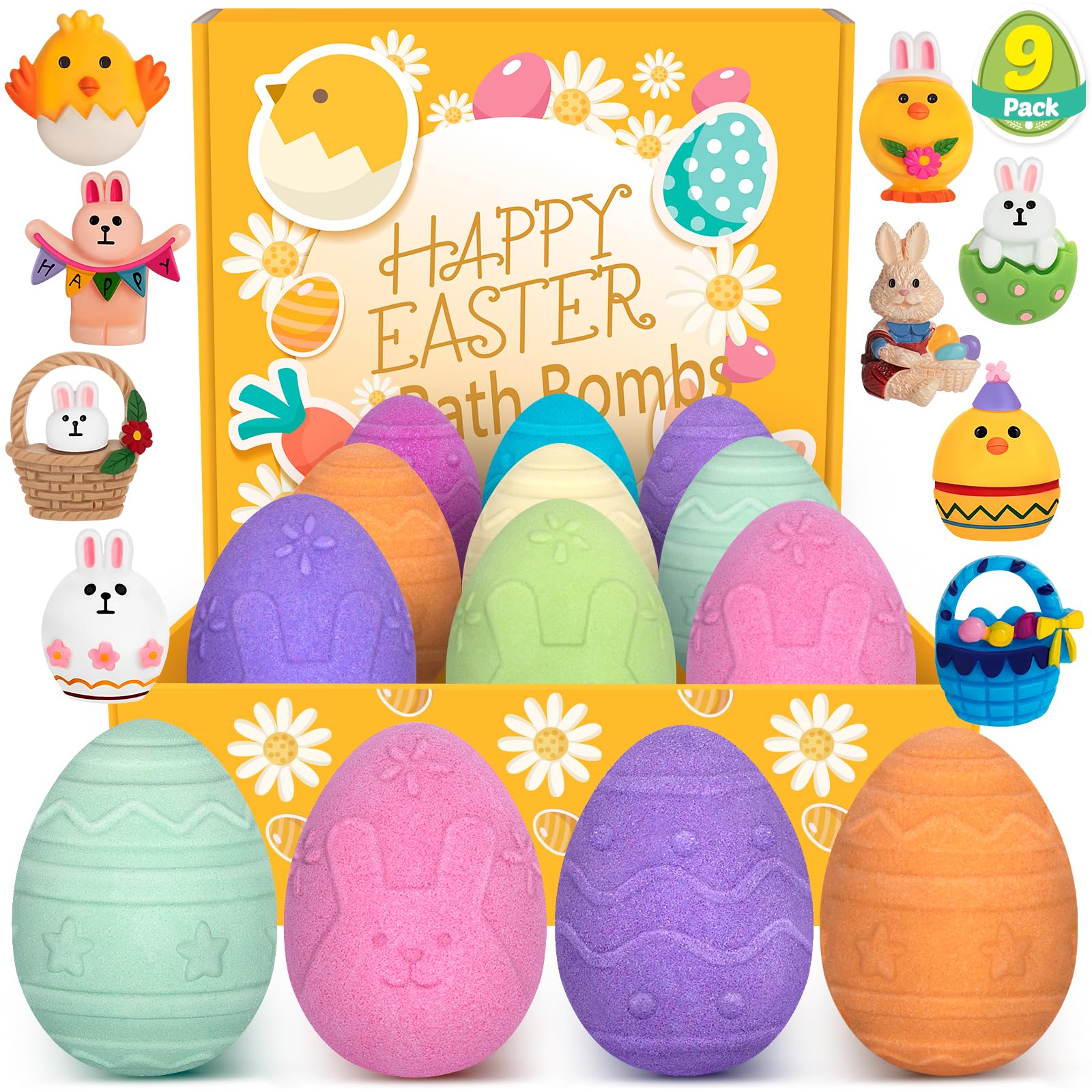Duchong Easter bubble bath bombs 9-pack reveal toy surprises inside each egg.